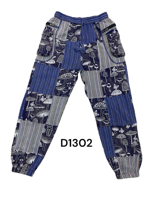 Rising International Inc - Cotton Blue Multi Patchwork Bottom Closer Mushroom Pant