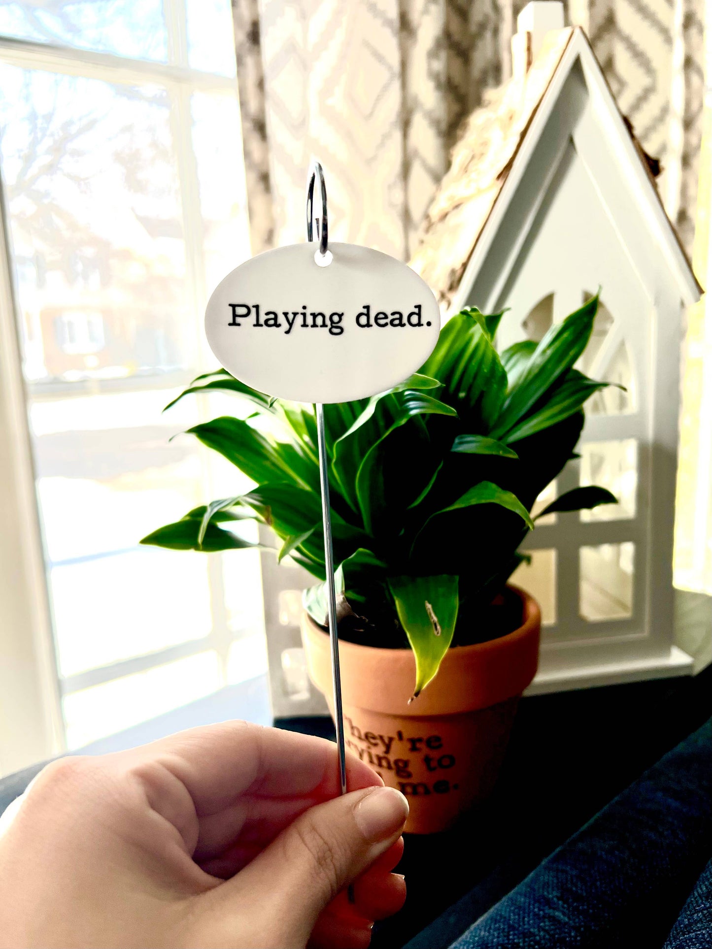 Playing Dead Flower Pot Plant Stake 