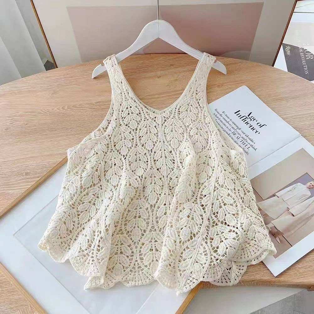 Funkyrel® Atzbranding Limited - Crochet Hollow Knit Vest with Leaf Texture