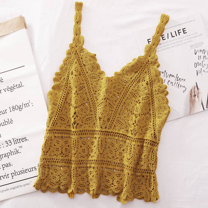 Funkyrel® Atzbranding Limited - Solid Color Crochet Lace Hollow Camisole Top
