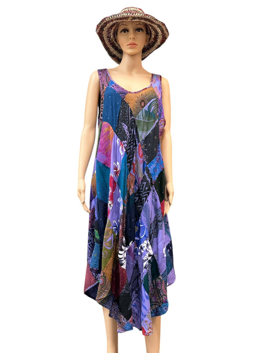 Rising International Inc - Rayon Blue Multi Patchwork Sun Dress KTY511