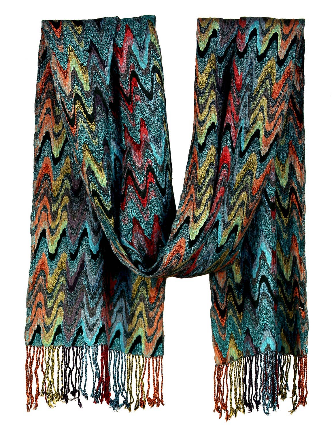 Sunshine Joy - Zig Zag Soul Scarf – Multi-Colored Long Scarf, 100% Viscose