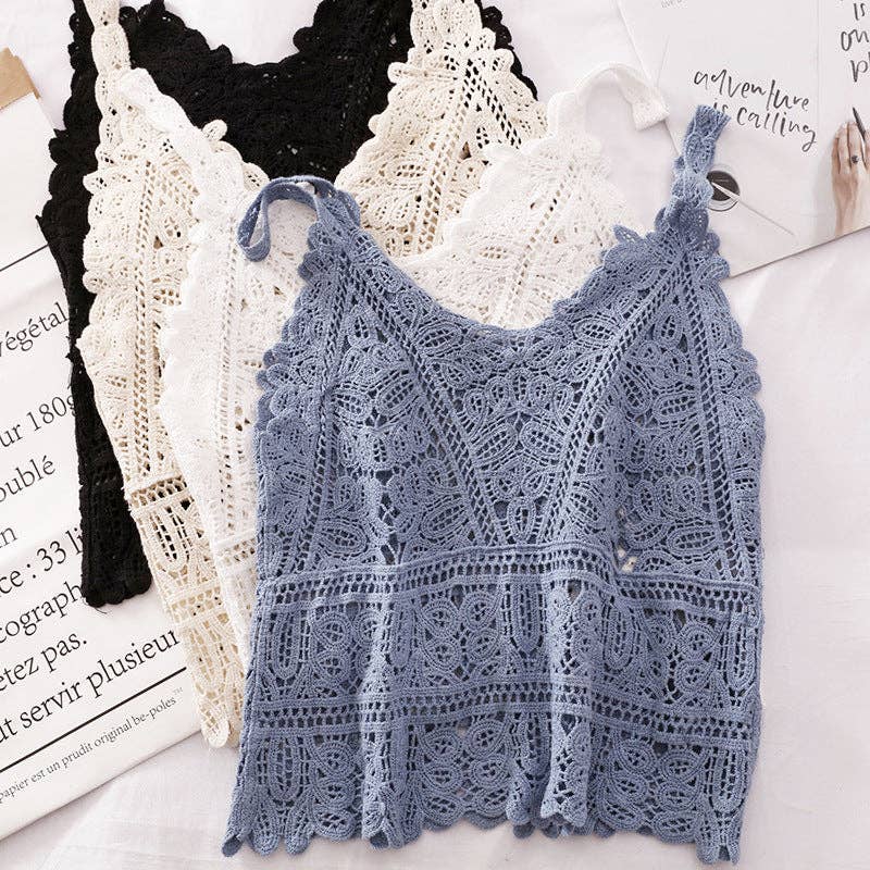 Funkyrel® Atzbranding Limited - Solid Color Crochet Lace Hollow Camisole Top