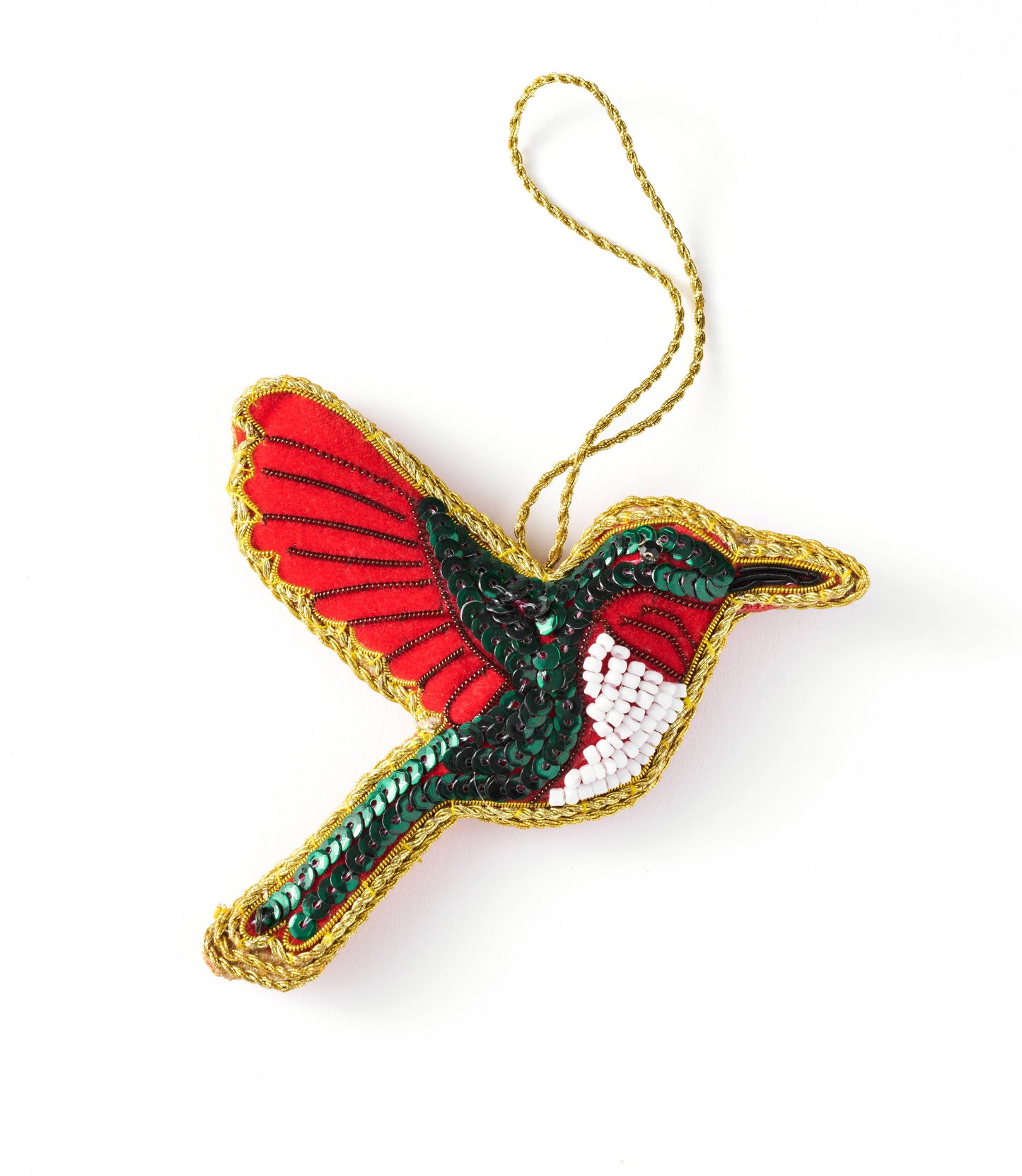 Fair Trade - Larissa Plush Hummingbird Beaded Fabric Ornament