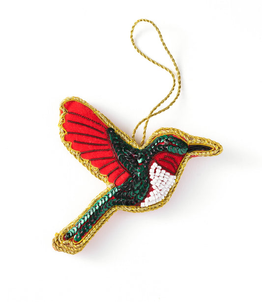 Fair Trade - Larissa Plush Hummingbird Beaded Fabric Ornament