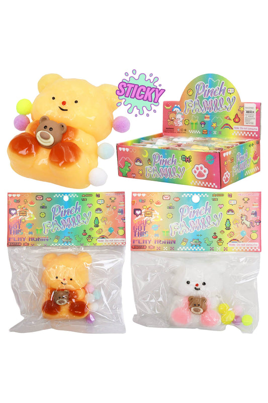 Teddy Bear Hugging Charm Pom Pom Sticky Mochi Squishy Bag -1PC