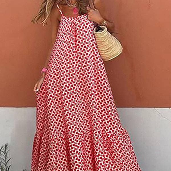 Ekartini - Flounce Print V-Neck Loose Maxi Dress