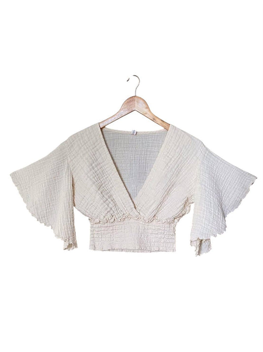 Rising International Inc - Cotton V Neck Bell sleeve Crop Top KTK26306