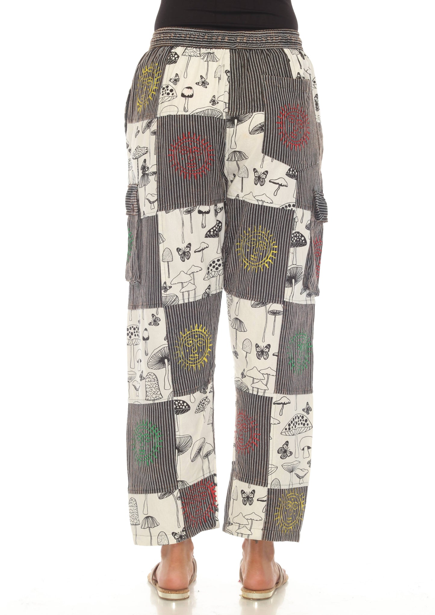 Rising International Inc - Cotton BW Mushroom  sun moon Patchwork Trouser D575