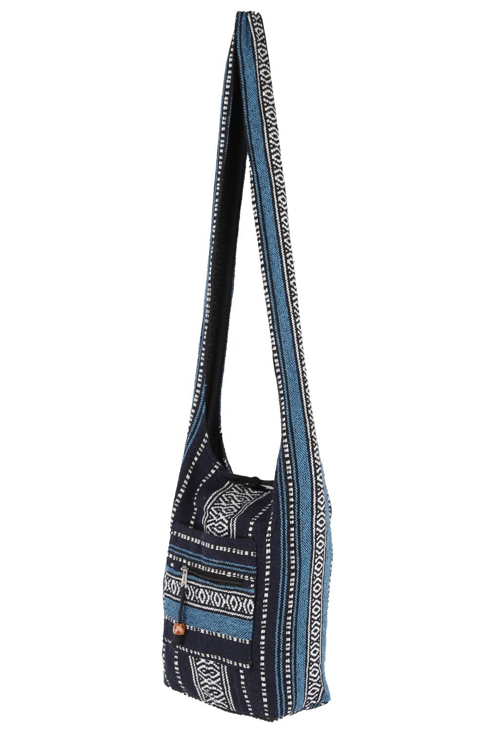 Woven Zip Top Hobo Shoulder Bag Navy Stripe