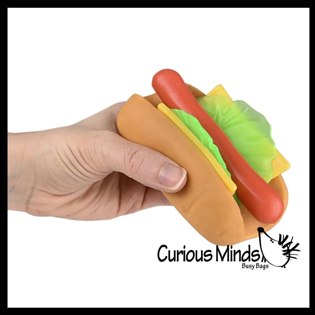 Curious Minds Toys - Stretchy and Squishy Hotdog Stress Ball - Doh Filled Buns and Stretchy Toppings