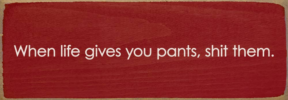 SAWDUST CITY - When life gives you pants, shit them. - Funny Wood Sign