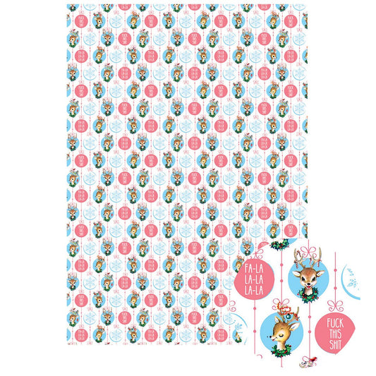 Fuck This Shit Reindeer Gift Wrapping Paper Roll of 3 Sheets