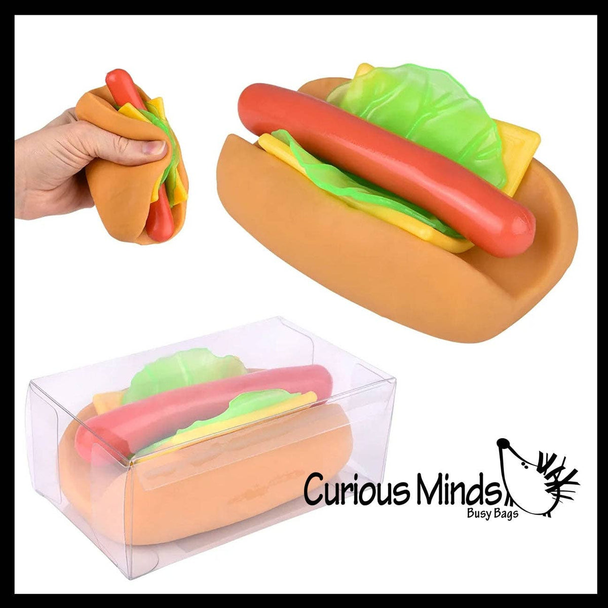 Curious Minds Toys - Stretchy and Squishy Hotdog Stress Ball - Doh Filled Buns and Stretchy Toppings