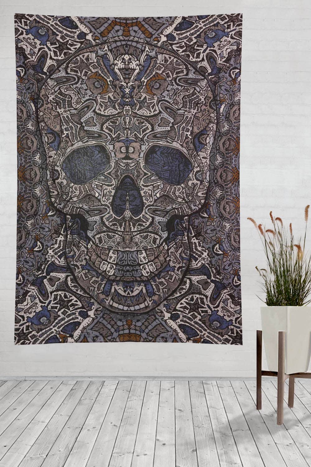 Sunshine Joy - Grey Skull Tapestry Dorm Hippie Gray Tapestries Packaged