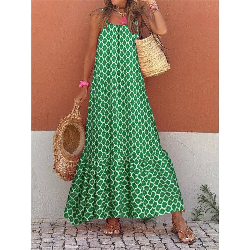 Ekartini - Flounce Print V-Neck Loose Maxi Dress