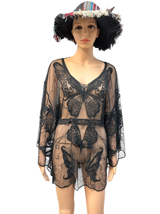 Rising International Inc - Cotton OS Butterfly Tops KTT1820 BLACK