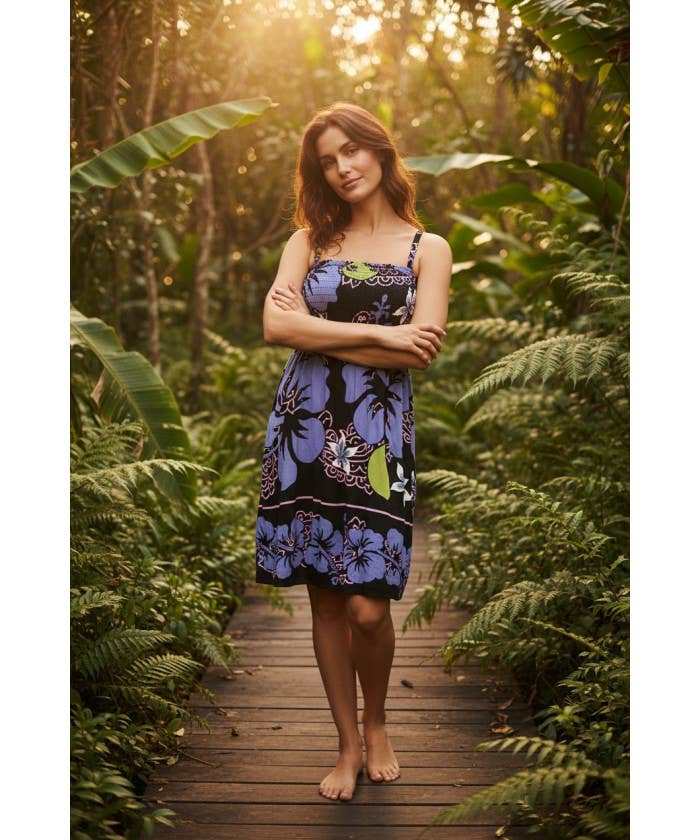 DK Hawaii - Floral Hibiscus Monstera Woman's Summer Dress