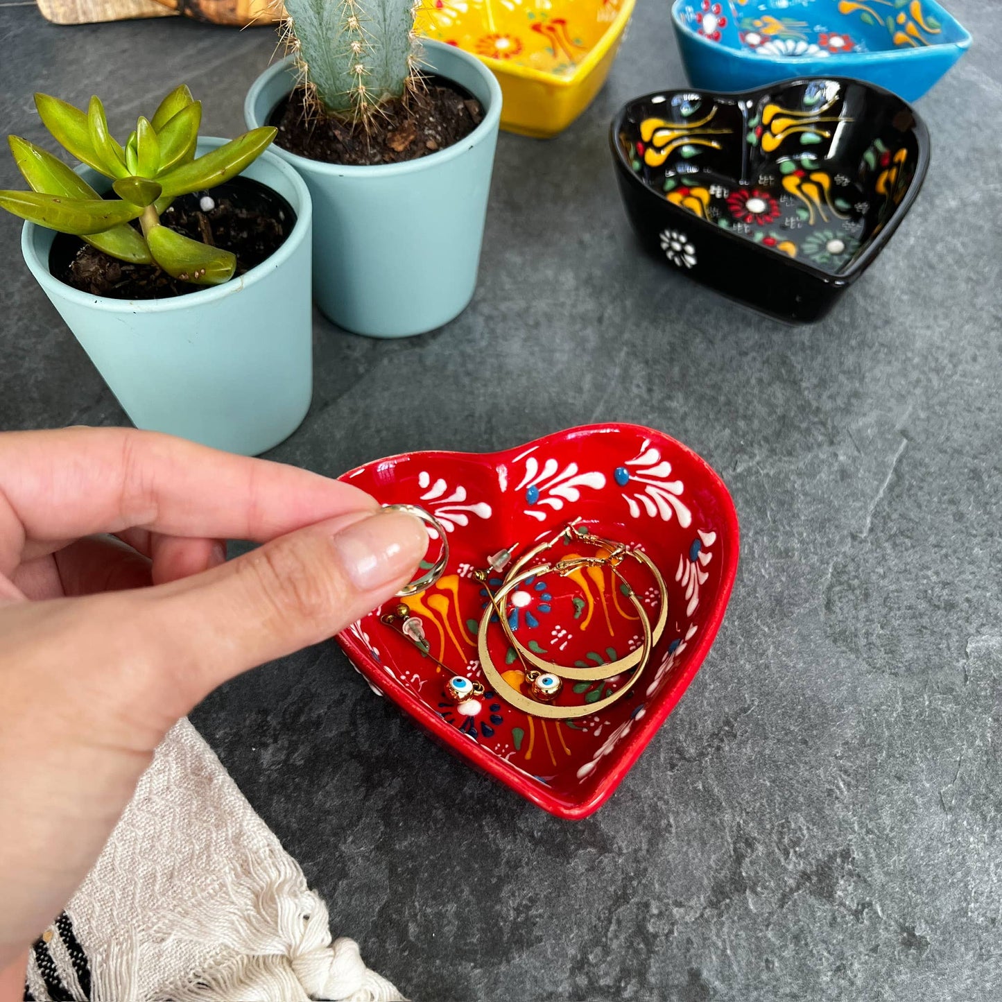 Umays Boho - Heart Shaped Trinket Dish, Pinch Bowls, Cute Kitchen Decor