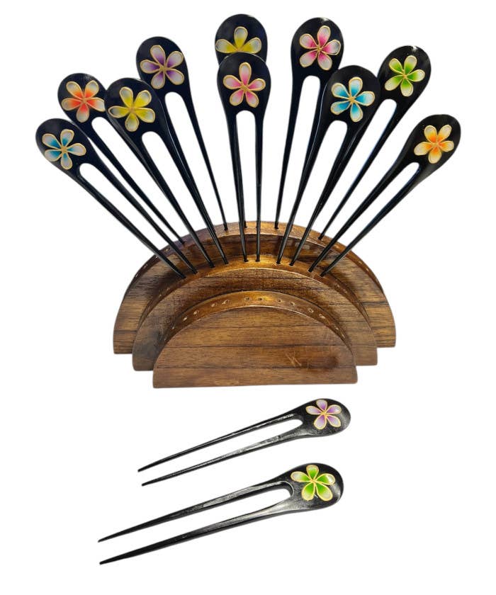 DK Hawaii - Plumeria Flower Wooden Hair Stick