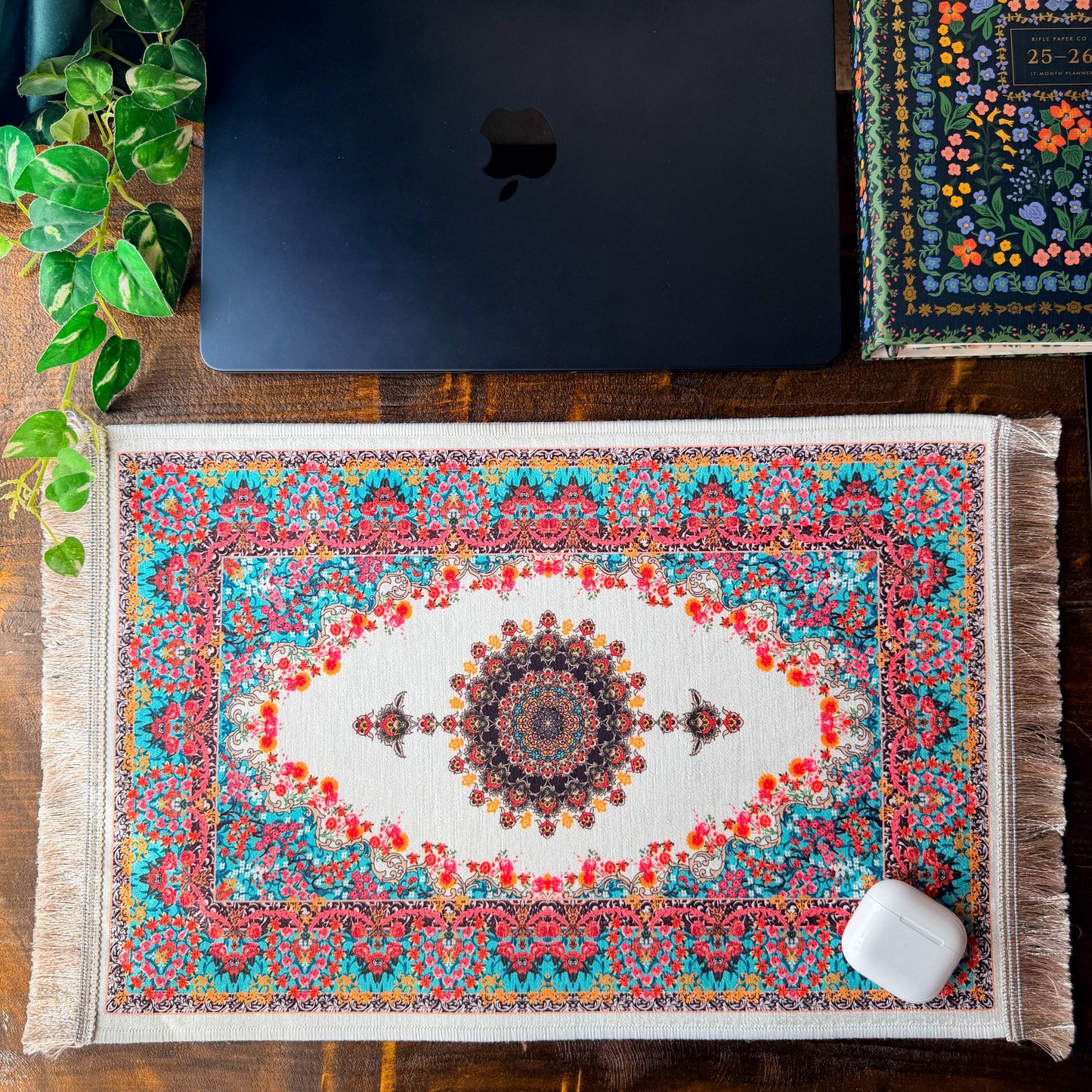Umays Boho - Persian Rug Design Desk Pad, Fabric Desk Mat, Miniature Rug.