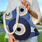 Umays Boho - Woven Fabric Shoulder Bag, Evil Eye Tote Bag
