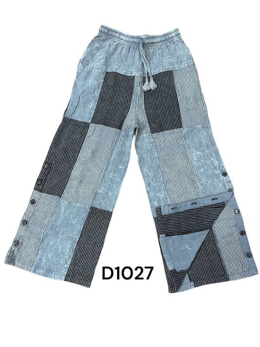 Rising International Inc - Cotton Gray Patchwork Button Hem Closer Palazzo Pant D1027