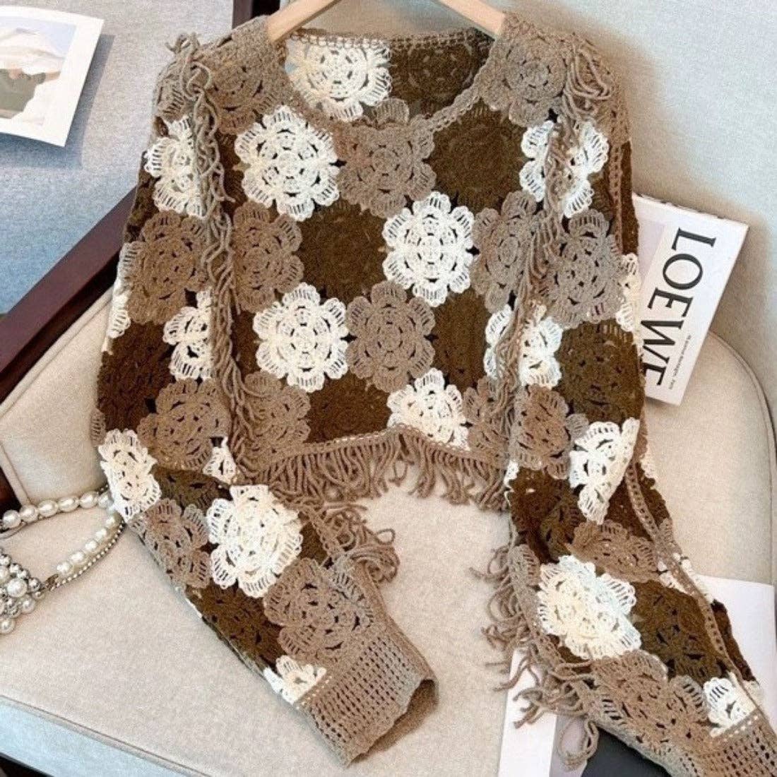 Funkyrel® Atzbranding Limited - Crosa - Floral Pattern Hollow Knit Sweater