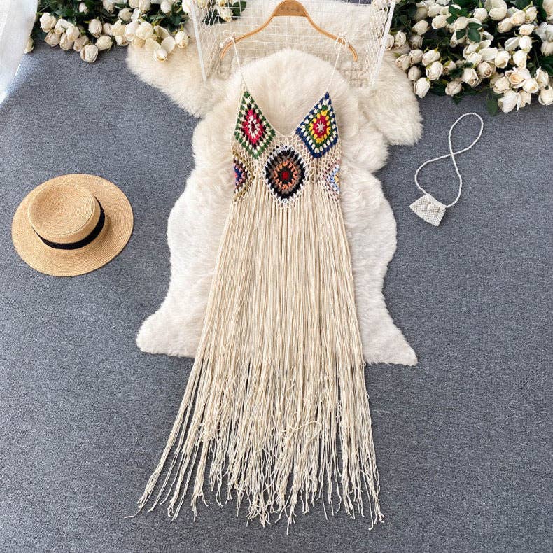 Funkyrel® Atzbranding Limited - Crochet Tassel Midi Dress