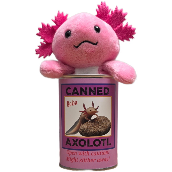 Canned Axolotl | Stuffed Animal Plush w/Jokes | Unique Gift