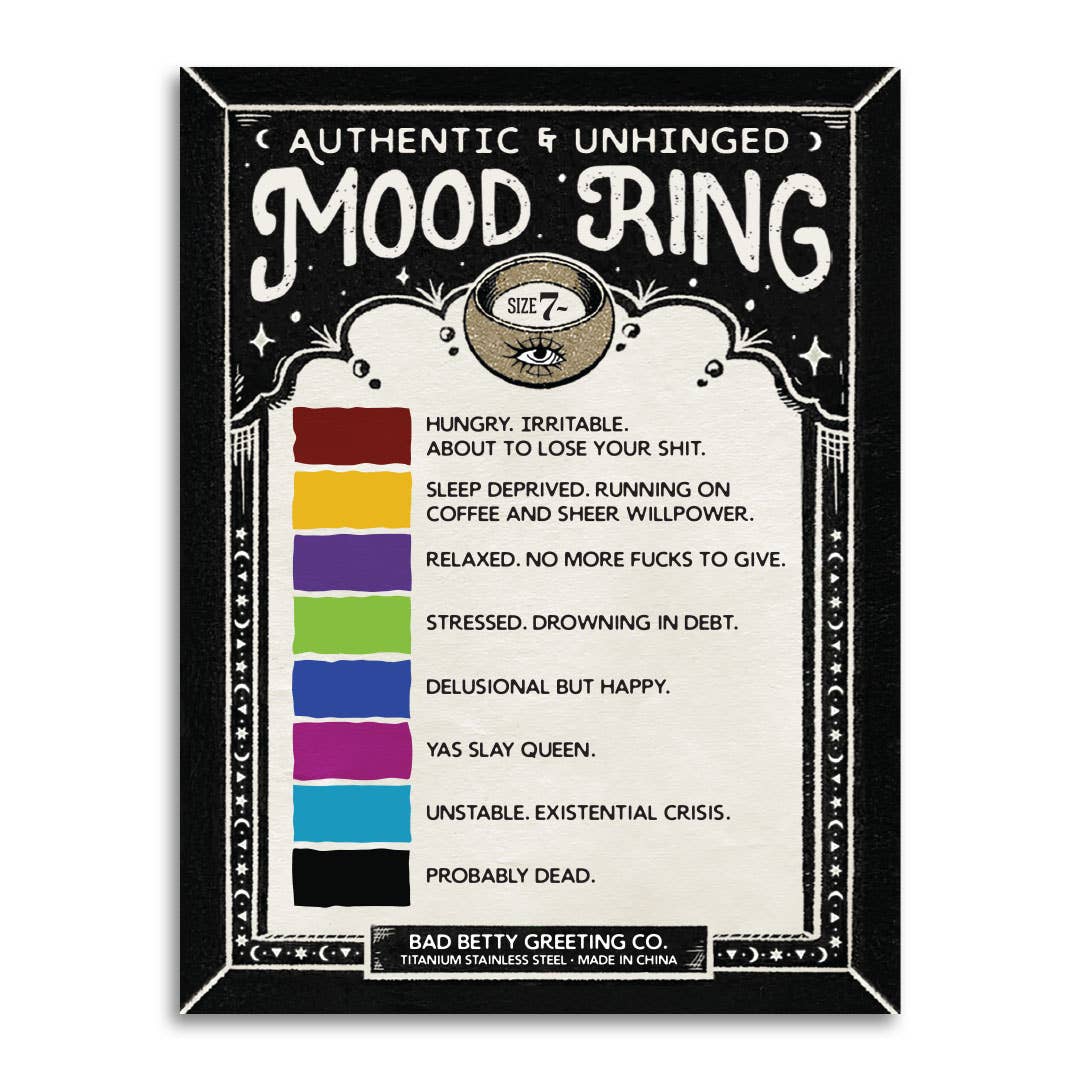 Bad Betty Greeting Co. - Authentic & Unhinged Color Changing Mood Ring - Funny Gift