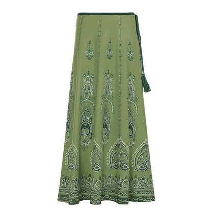 Ekartini - Vintage Boho Split Skirt With Patchwork And Frayed Hem
