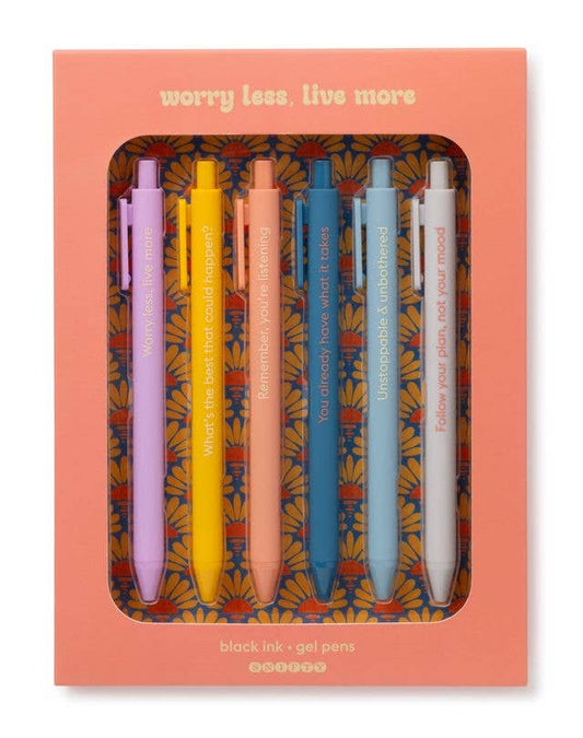 WORRY LESS, LIVE MORE - QUOTABLE GEL PEN SET