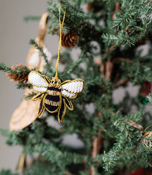Fair Trade - Larissa Plush Bee Beaded Felt Ornament - Embroidered
