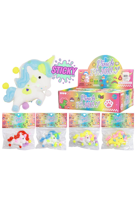 Unicorn Glittery Pom Pom Sticky Mochi Squishy Bag 1 PC