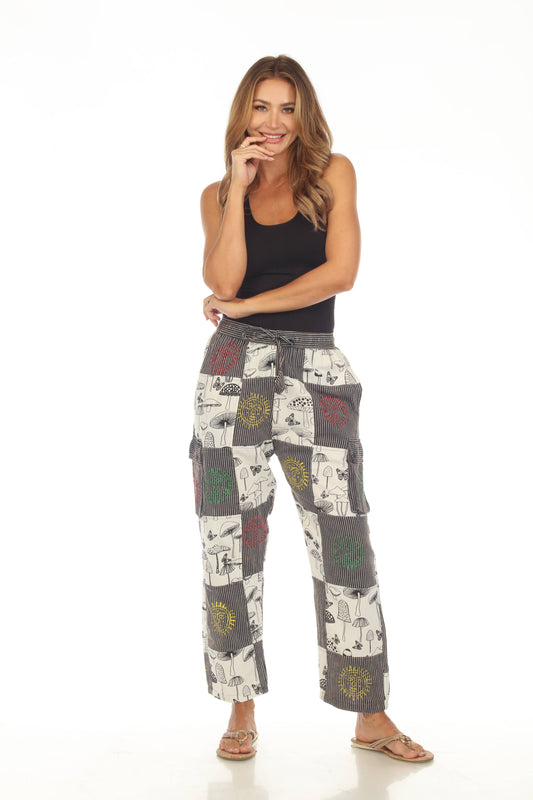 Rising International Inc - Cotton BW Mushroom  sun moon Patchwork Trouser D575