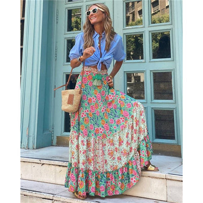 Ekartini - Summer Women's Printed Maxi Skirt Casual Beach Loose Wide Swing