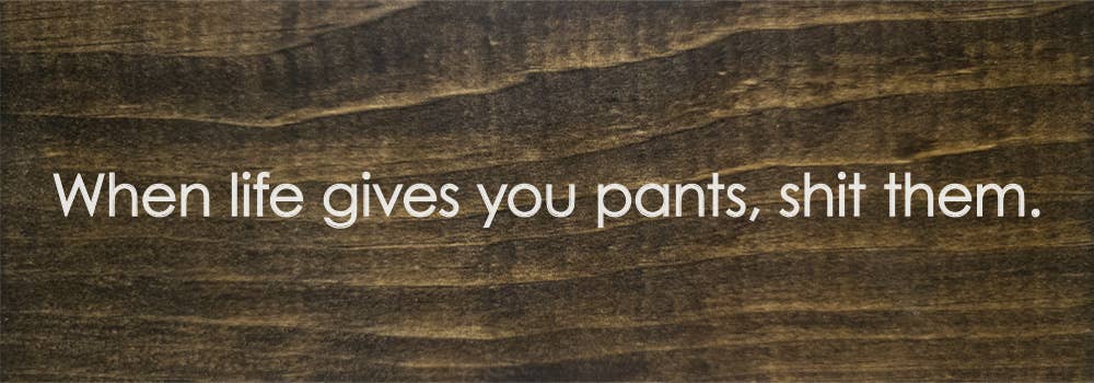SAWDUST CITY - When life gives you pants, shit them. - Funny Wood Sign