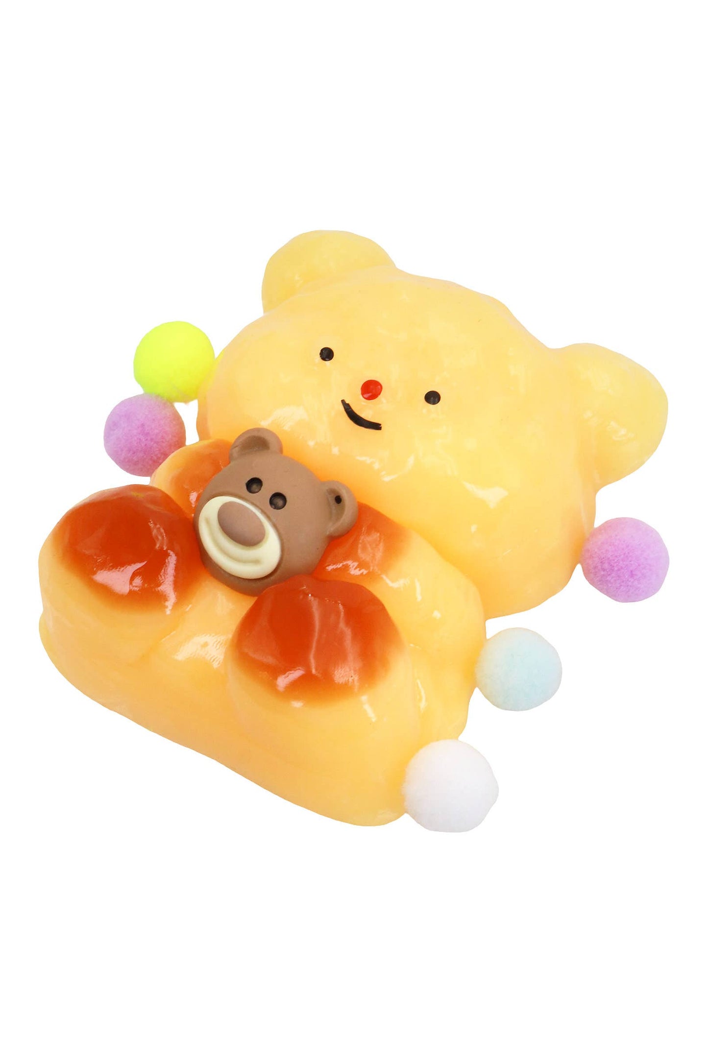 Teddy Bear Hugging Charm Pom Pom Sticky Mochi Squishy Bag -1PC