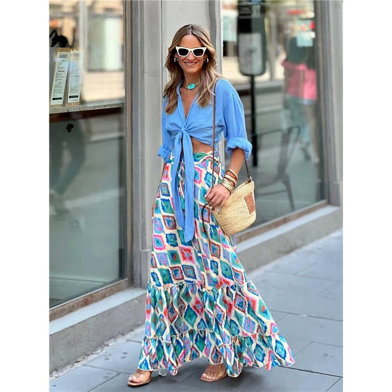 Ekartini - Summer Women's Printed Maxi Skirt Casual Beach Loose Wide Swing