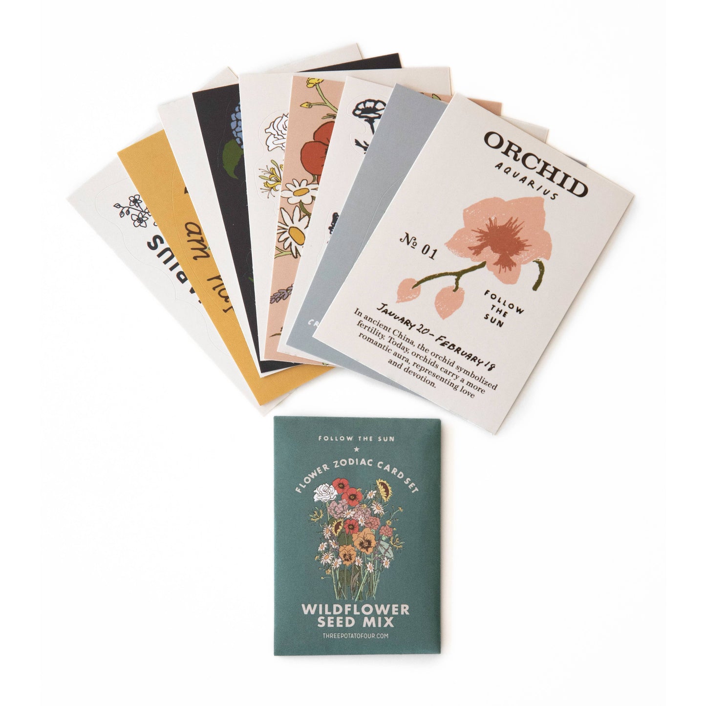 Flower Zodiac Sticker Card Set - Aquarius (Jan 20 - Feb 18)