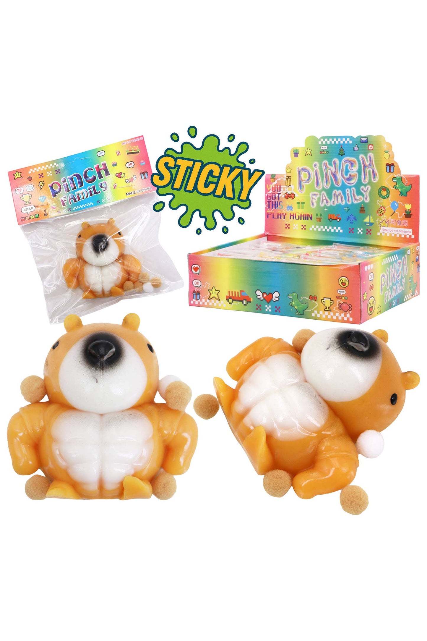 Buff Chipmunk Pom Pom Sticky Mochi Squishy Bag - 1PC