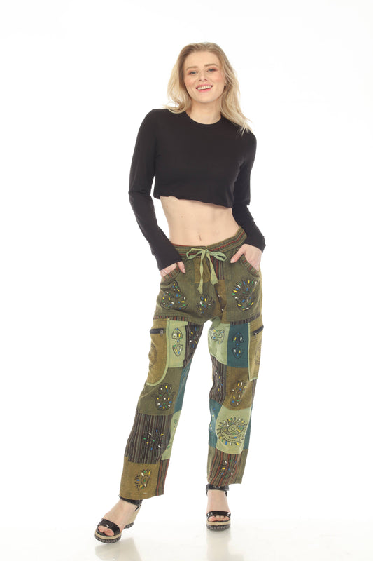 Rising International Inc - Cotton Patchwork Hand Brush Jungle Yoga Pant D721