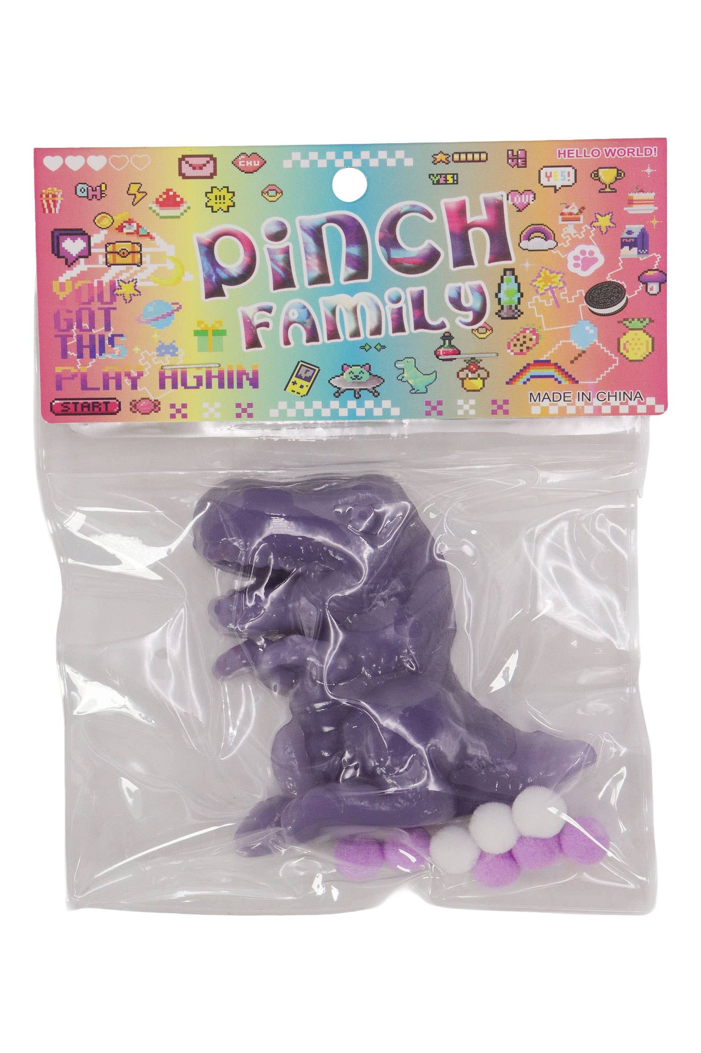 T-rex Dinosaur Sticky Mochi Pom Pom Squishy Bag 1PC