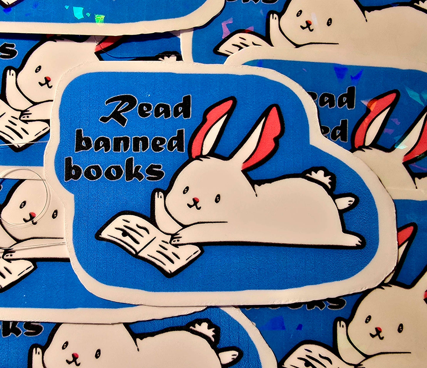 Femmearchist - Read Banned Books Library Bunny Sticker // Glossy or glitter