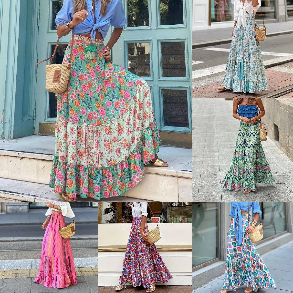 Ekartini - Summer Women's Printed Maxi Skirt Casual Beach Loose Wide Swing