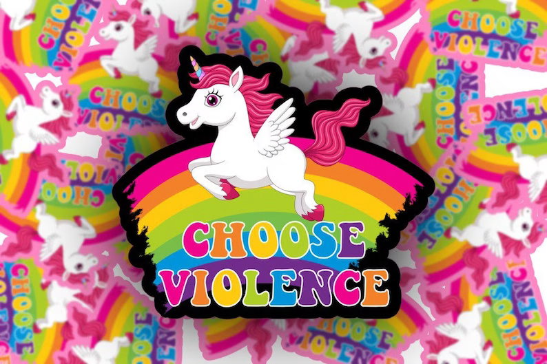 Pastel Goth Choose Violence Unicorn Holographic Sticker