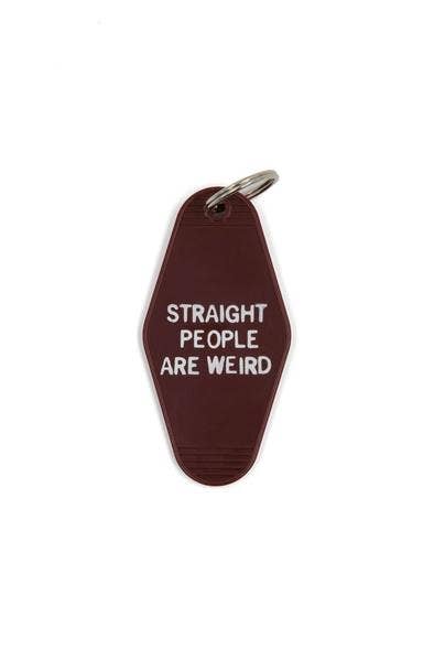 Straight People Are Weird Motel Style Keychain in Dark Red,