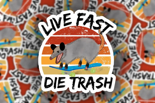 Opossum Sticker - Live Fast Die Trash