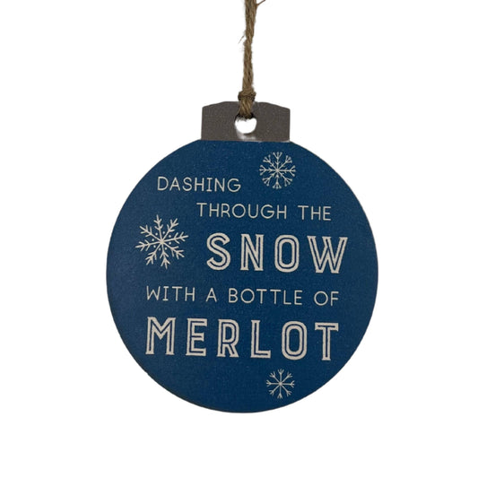Dashing Through The Snow  With a Bottle of Merlot - Wine Christmas Ornament